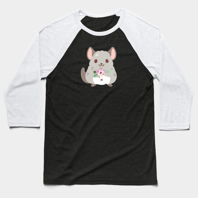 Chinchilla and Flowers Baseball T-Shirt by Noristudio